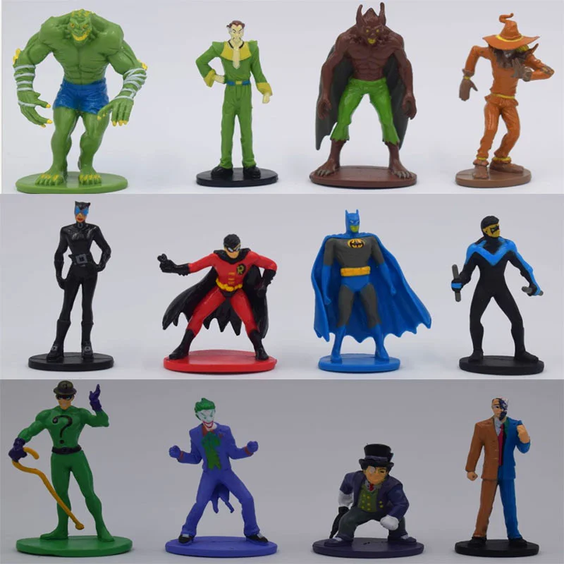 

4-6CM DC Batman Catwoman Clown 12 Pcs/set Action Figure PVC Statue Ver Model Car Decoration Toy Gift Opp Bag H460