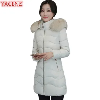 

YAGENZ Ladies Parkas Long Coat Fashion Fur collar Hooded Tops Winter Jacket Women Cotton Large size Warm Lady student Jacket 752