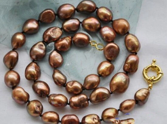 

FREE SHIPPING 001090 LARGE BROWN NATURAL BAROQUE CULTURED PEARL NECKLACE 34''