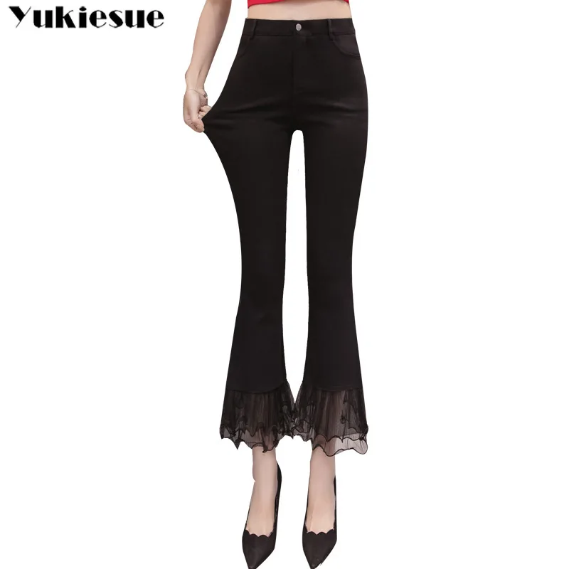 Stretch Elastic Flare Jeans Low waist Women Long elasticity Bell-Bottoms Jeans For Girls Trousers Women Jeans lace split up