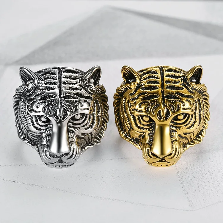 

US 7 to 15 size punk personality tiger ring for men stainless steel good detail animal jewelry for men