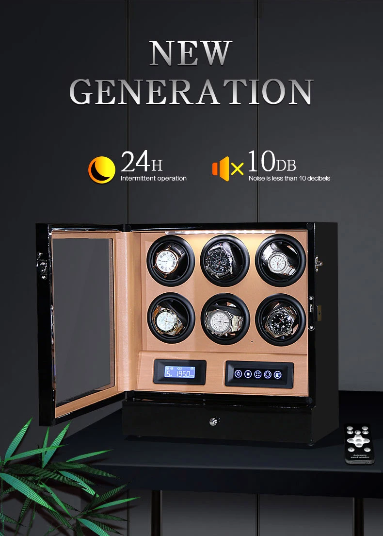 Горячая Роскошные часы winder box 6 Автоматический чехол для часов с ЖК-сенсорным экраном/пульт дистанционного управления/светодиодный светильник для подарка на день рождения