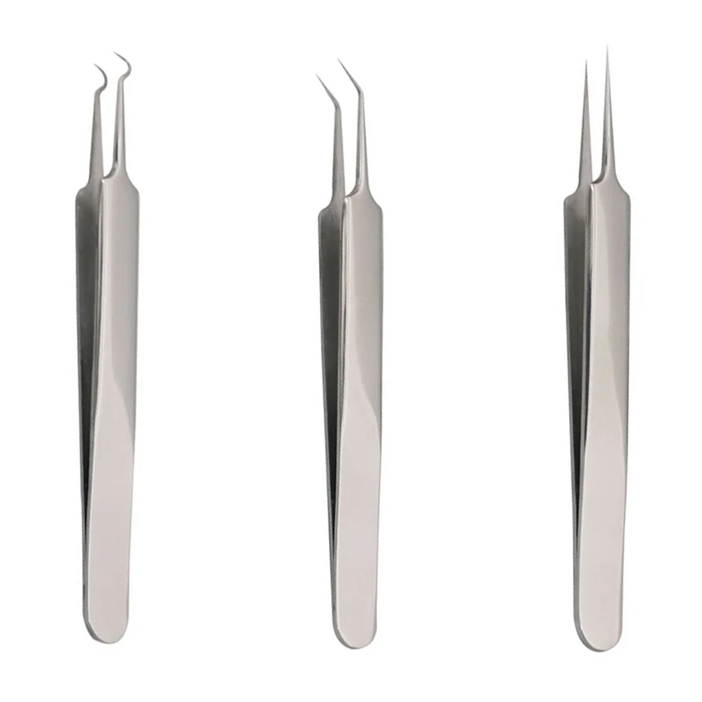 Useful Stainless steel Straight Bend Curved Blackhead Acne Clip Tweezer Pimple Comedone Remover Kit Face Cleaner