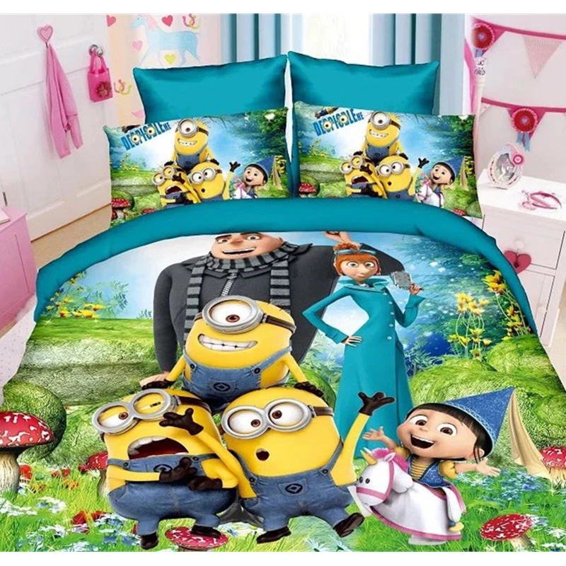 

3D Cartoon Bedding Set Series 2/3pcs, 100% Polyester Duvet Quilt Cover + Pillowcase, Minions, Bedclothes Single/Twin/Full Size