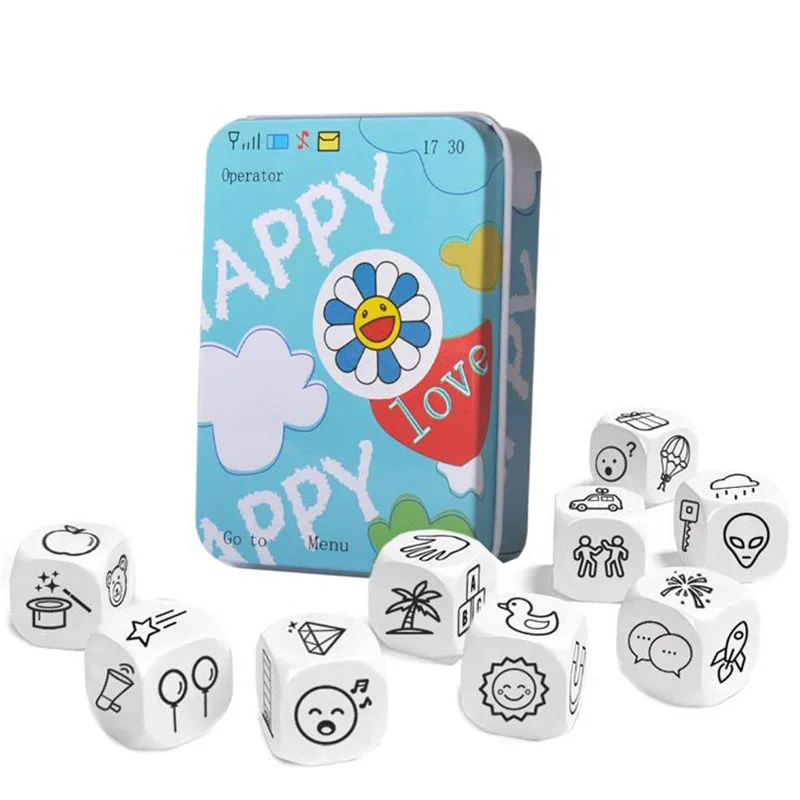 

Story Dice Puzzle Board Game Telling Story Metal Boxes Family/Party/Friends Parents with Children Funny English Game