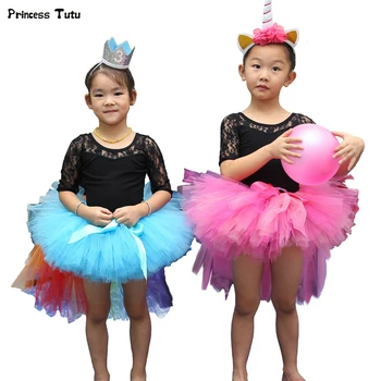 

Handmade Kids Girls Tutu Skirt Fluffy Short Front Long Back Tulle Girls Skirts Birthday Party Cosplay Unicorn Tutus Pettiskirts