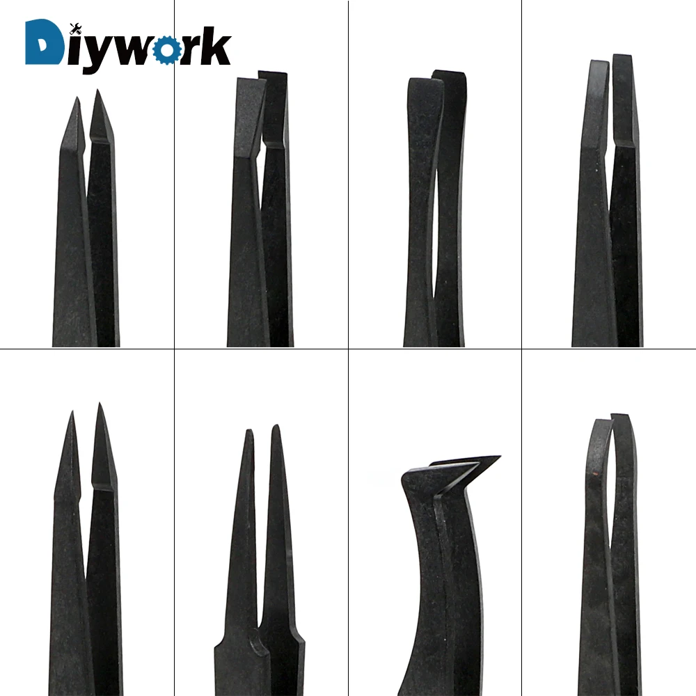 DIYWORK 1 шт. ESD пинцет пластик изогнутые прямые локоть круглый наконечник антистатические точность черный