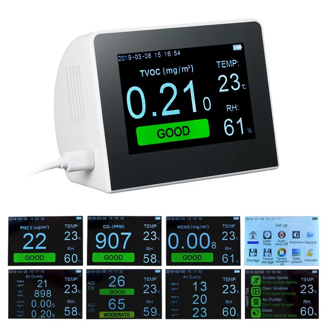 

HCHO PM1.0 PM2.5 PM10 TVOC Gas Analyzer with Temperature Humidity Meter Formaldeyde Detector Air Quality Gas Analyzers