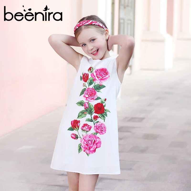 

Girls Summer Dresses Toddler Clothes 2017 Brand Rose Pattern Dresses for Girls Princess Party Dress European and American Style