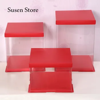 

2018 Red Cake Box Simple Transparent Gift Boxes 4-16 inches big size cake box festival gift box birthday party cake gaine 1pcs