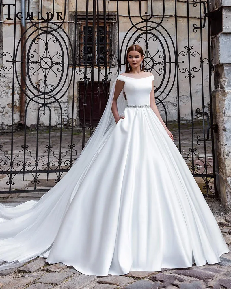 Tcmldr 2017 Elegent Scoop A-Line Wedding Dress Cap Sleeves Gowns Floor Length Beaded Belt Plus Size Formal Bridal | Свадьбы и