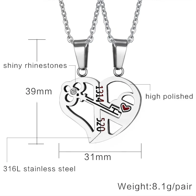 Серебряное золото Сердце Ключ ожерелье подвеска Пара Любовь Навсегда 1314520 Свадебные ювелирные изделия