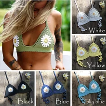 Вязанный крючком ромашка Женский Бикини Топ трикотажный бюстгальтер леди Монокини пуш-ап Boho пляж Cami укороченный купальник купальники