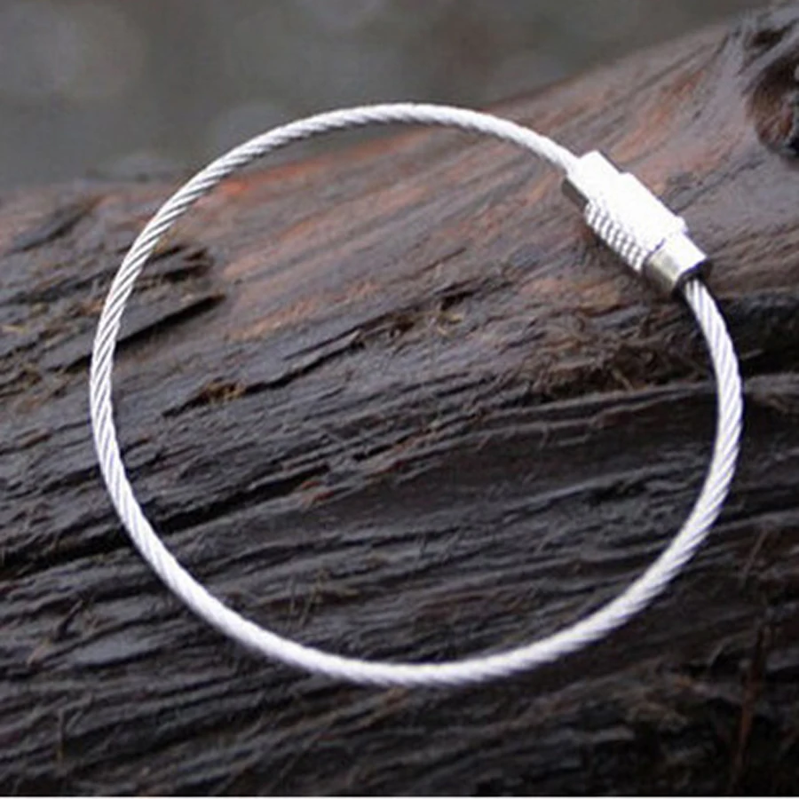 

5pcs EDC camping equipment Charm Metal 110mm Wire Circle Keychain Stianless Steel Rope Cable Keyring Outdoor Accessory J011