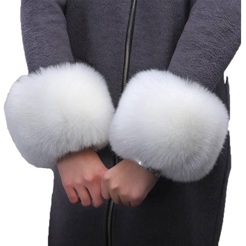 MIARA.L arm warmers sleeve cuff bracelet wristbands faux fur hand ring sleeve fox fur for female in winter free shipping