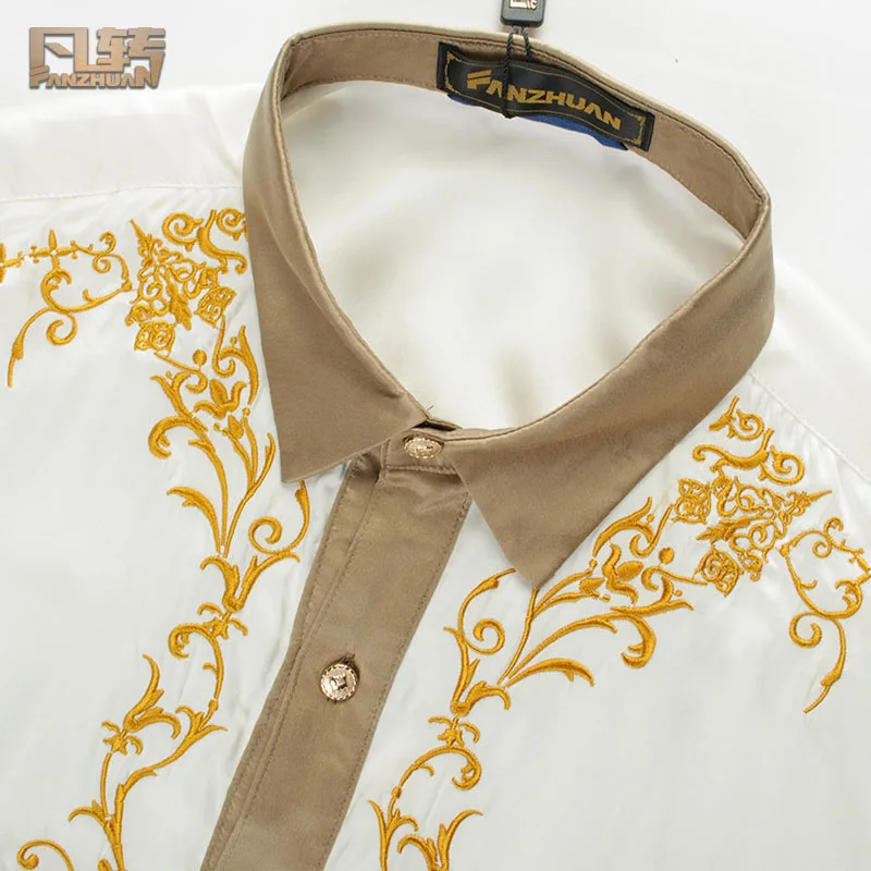 Fanzhuan Новые мужские дворцовые летние шелковые рубашки с коротким рукавом деловые шелковые вышитые рубашки 14313