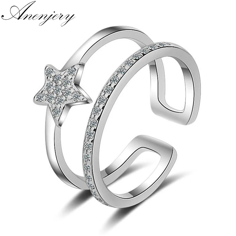 

Anenjery Dazzling Micro CZ Star 925 Sterling Silver Ring For Women Multi-layer Opening Index Finger Rings S-R342