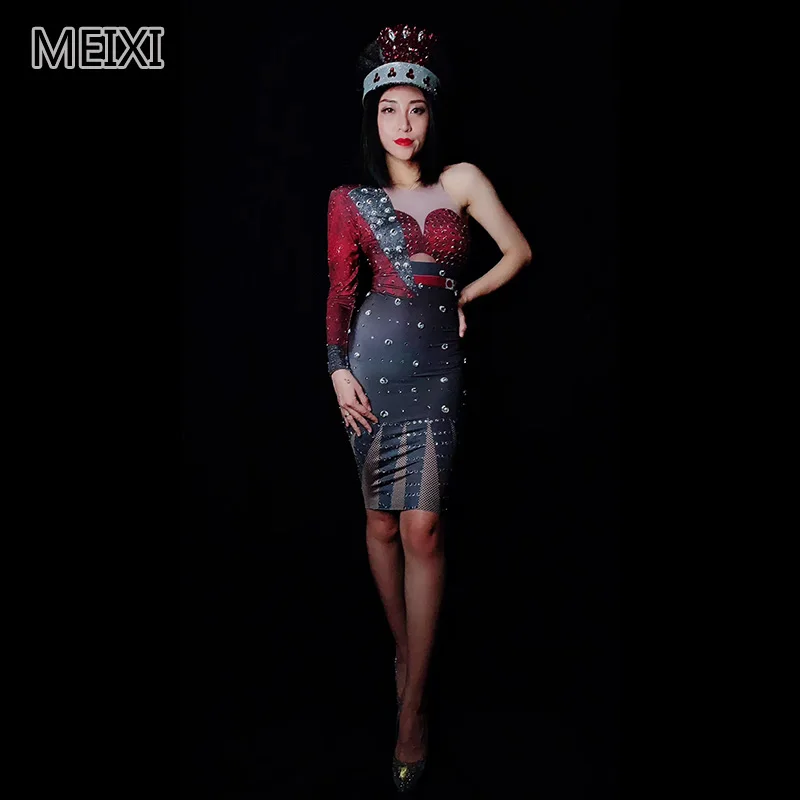 

Handsome sexy fashion black and red suit one-piece dress luxury bar birthday party concert singer dancer costumes