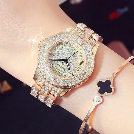 

Luxury Crystal Watch Women Diamond Sparkling Rhinestone Gold Dress Watch Ladies Shining Roman Numerals Wristwatches Dropshipping