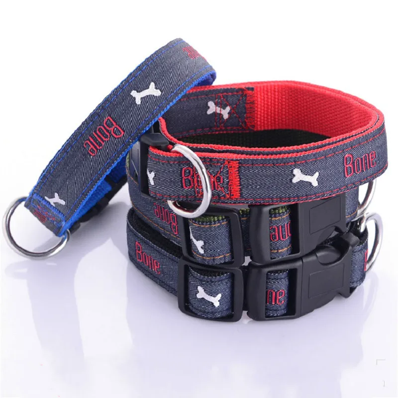 New Cowboy bone embroidery pet dog collar jean bones dog collars Wear