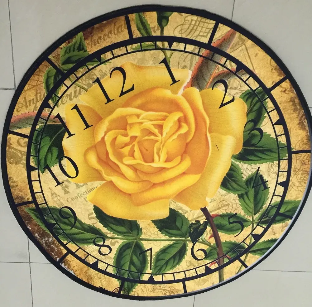

120*120CM Round Carpet Creative Flower and Clock Design Bedroom Carpet Durable Round Area Rugs