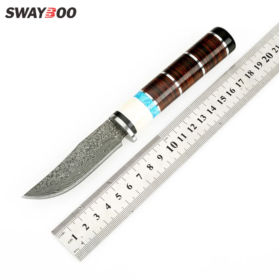 

Swayboo Damascus pattern steel Hunting knife Fixed Blade Knife Ebony handle Tactical Knife Outdoor camping survival Knives