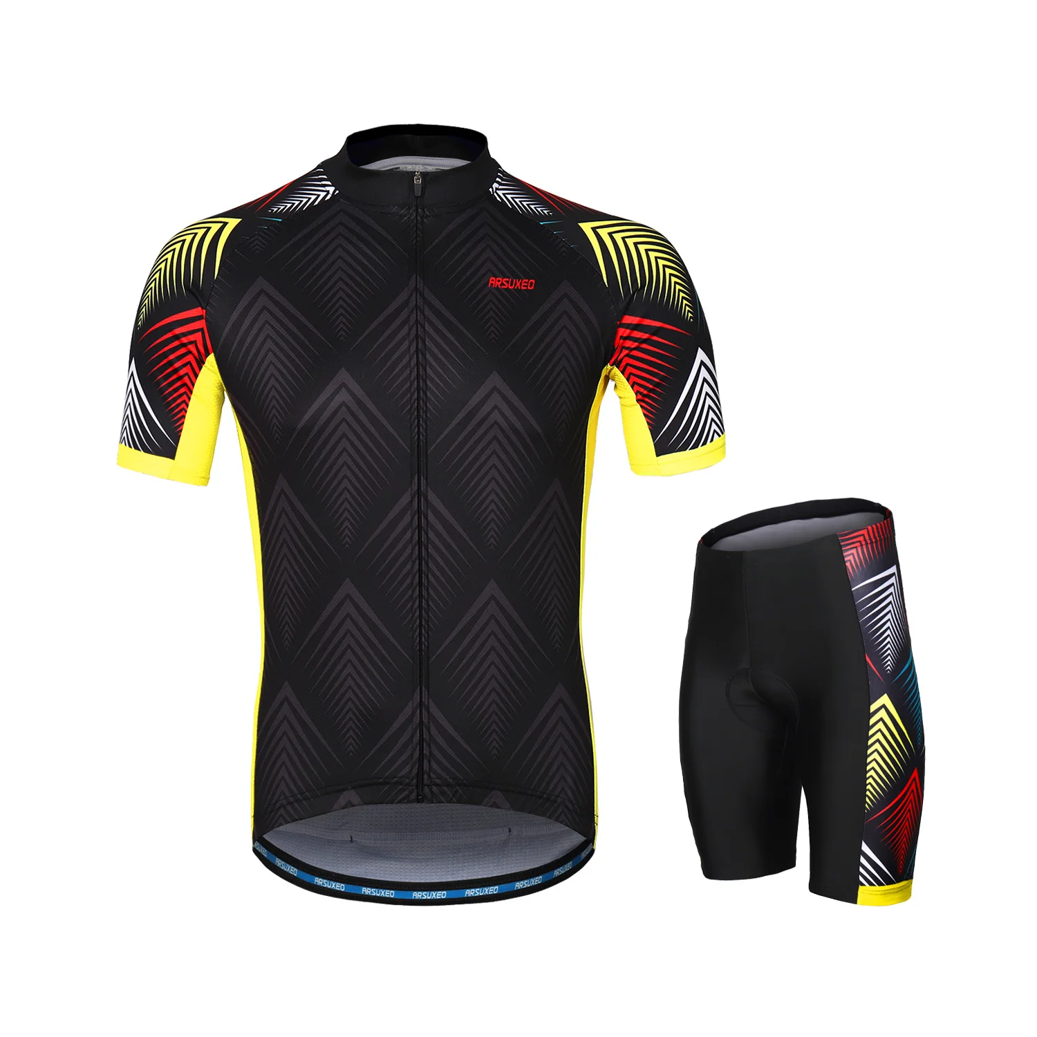 

ARSUXEO Men Women Cycling Clothing Set Short Sleeves Summer Breathable MTB Bicycle Bike Jersey Shorts Set with Sponge Padded
