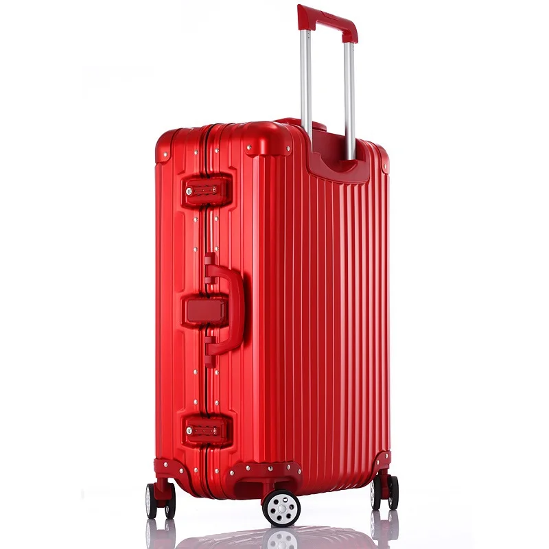 High Quality aluminum magnesium Alloy Trolley Spinner Luggage,Red