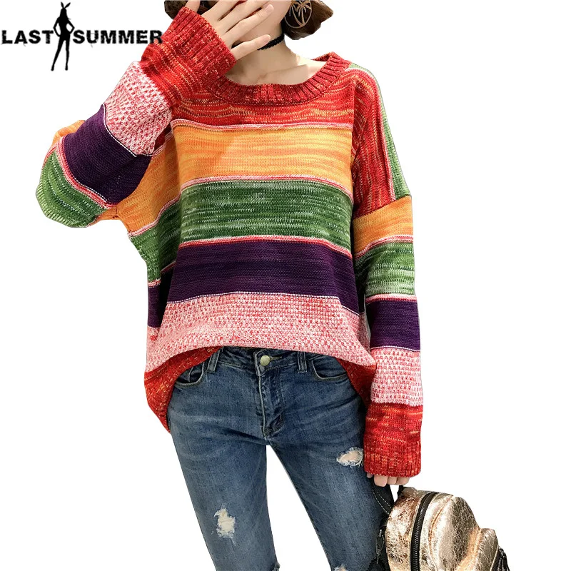 

New Fashion 2019 Spring Autumn for Women Sweaters Loose Warm stripe Knitted Pullovers Sweaters Lady classical Pullover