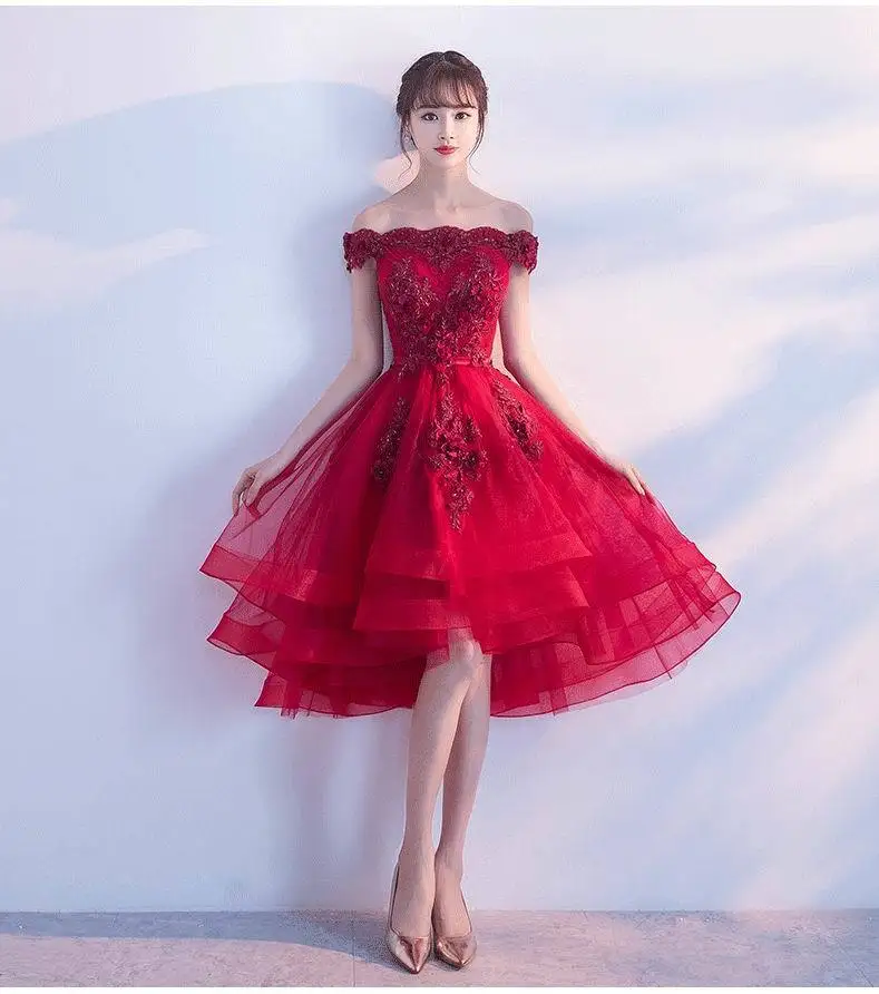 Винно-красные платья для выпускного вечера сексуальные платья с вырезом лодочкой и открытыми плечами Роскошные платья с цветочной аппликацией из тюля короткие платья для выпускного вечера размера плюс