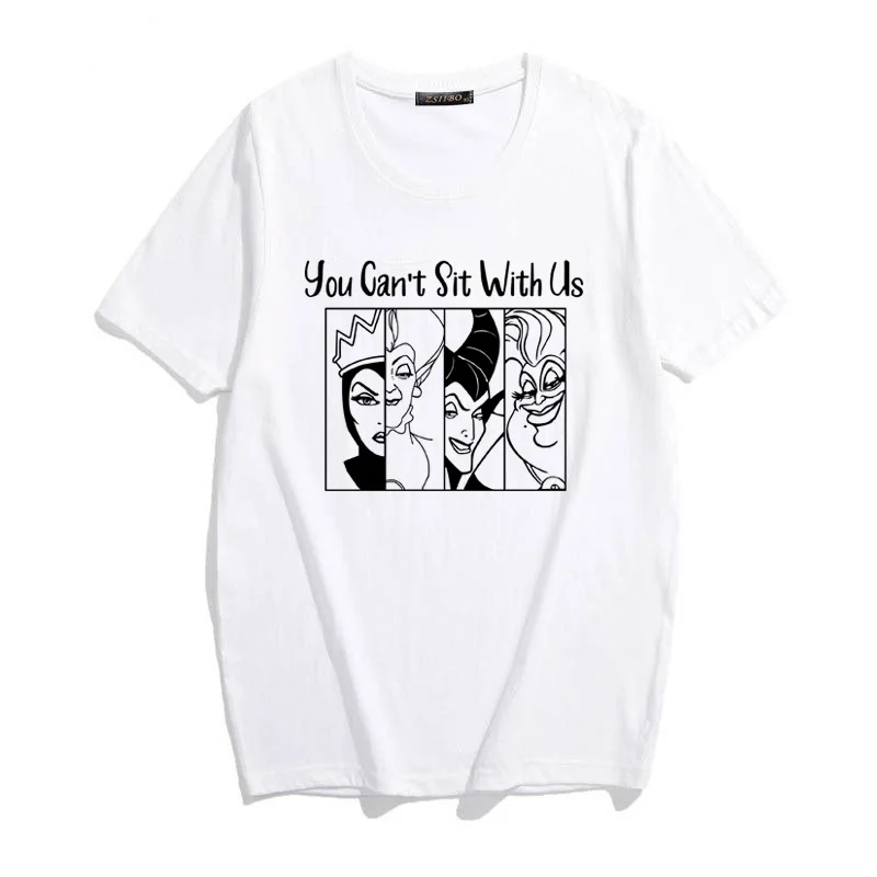 Футболка с надписью и надписью «You Can't Sit With Us», новая летняя женская Футболка Harajuku Maleficent Evil queen, крутая футболка с графикой - Цвет: Белый