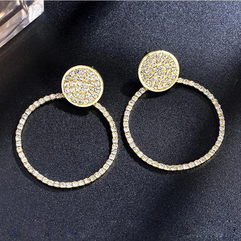 

Gold Crystal Loop Earrings for Women Wedding Earrings Jewelry Statement Round Circle Drop Earings Fashion Women's Earrings 2019