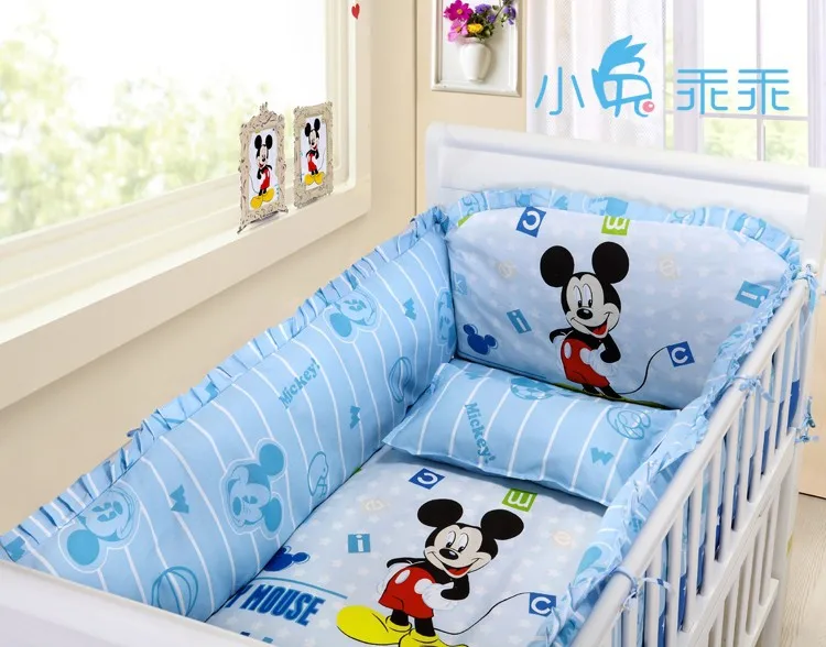 Promotion! 6pcs Cartoon baby & kids Baby bed pillow case baby bedding  (bumpers+sheet+pillow cover)