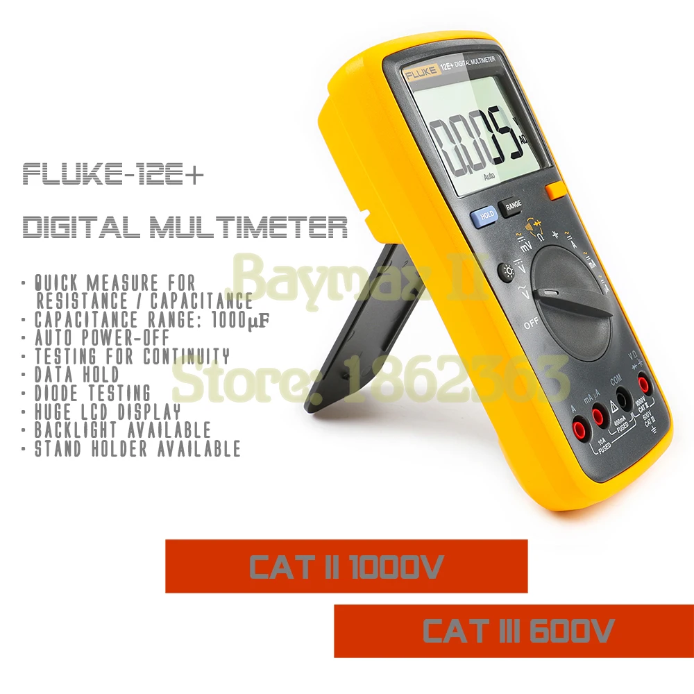 Fluke 12E+ Автоматический диапазон цифровой мультиметр AC/DC тестер напряжения тока с ОМ, емкость, измерение сопротивления и сумка для переноски