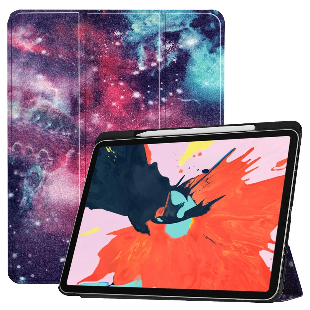 

Case for ipad pro 12.9 2018 Printed PU Leather Auto Smart Case with Pen Slot for A1876,A1895,A1983,A2014 Shell Bag Capa Fundas