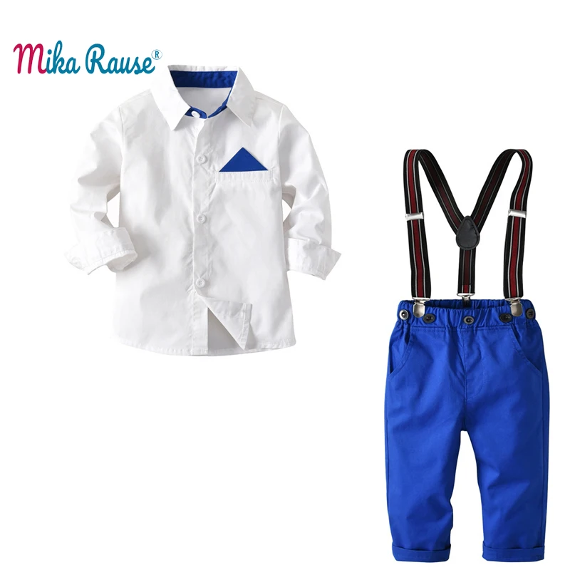 

2PCS Kids toddler boy Clothes Sets Children fashion Clothing long-Sleeves boys clothes uniform baby suits boy solid white Shirts
