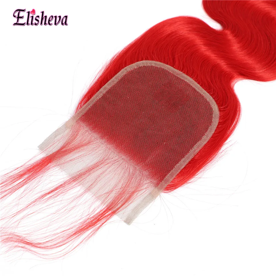 Красные пучки с закрытием цветные перуанские объемные волны Remy человеческие волосы 3 пучки с закрытием с детскими волосами предварительно