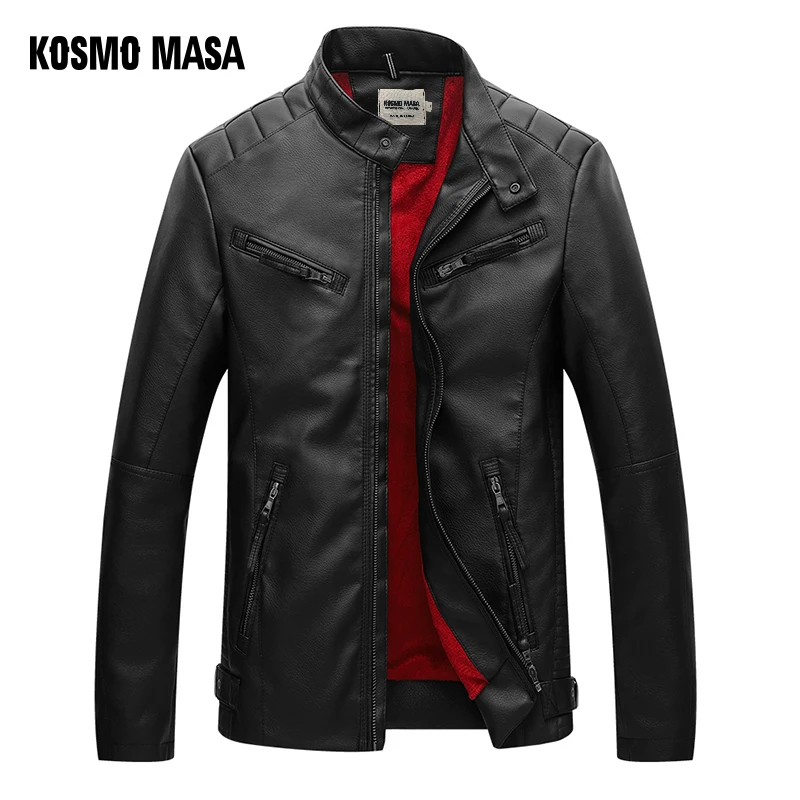 

KOSMO MASA Black Motorcycle Casual Faux Leather Jacket for Men Autumn Winter Pilot Pu Male Leather Jacket Big Sizes MF020