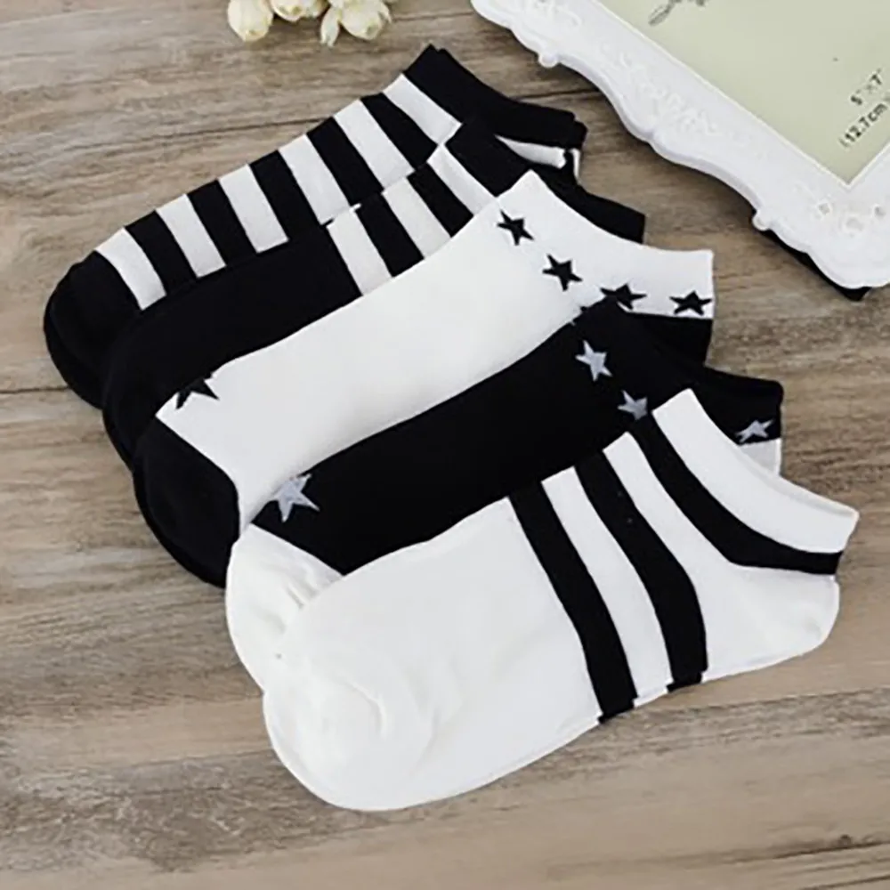 New 1Pairs Women And Men Comfortable Stripe Star Pattern Socks Cotton Women Socks Slippers Short Socks Ankle Socks #c50