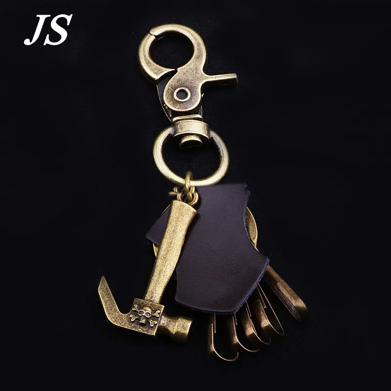 JS 2016 New Funny Cool Gadgets for Men Leather Keychain Metal Hammer