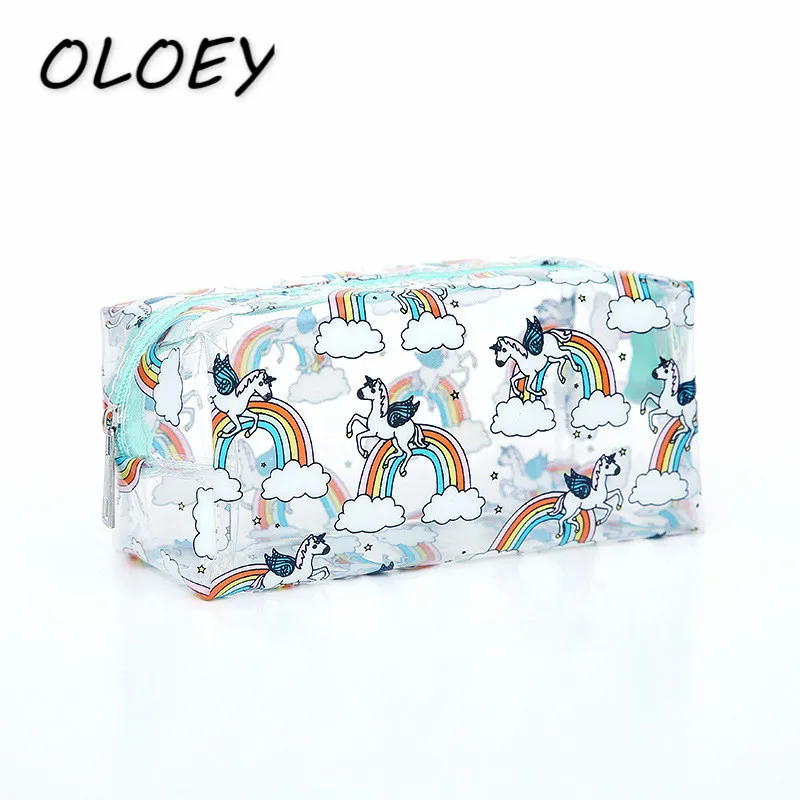 النساء شفافة التجميل حقيبة واضح PVC يونيكورن المكياج حقيبة الثلاثية الأبعاد سستة سفر أدوات الزينة غسل مربع!