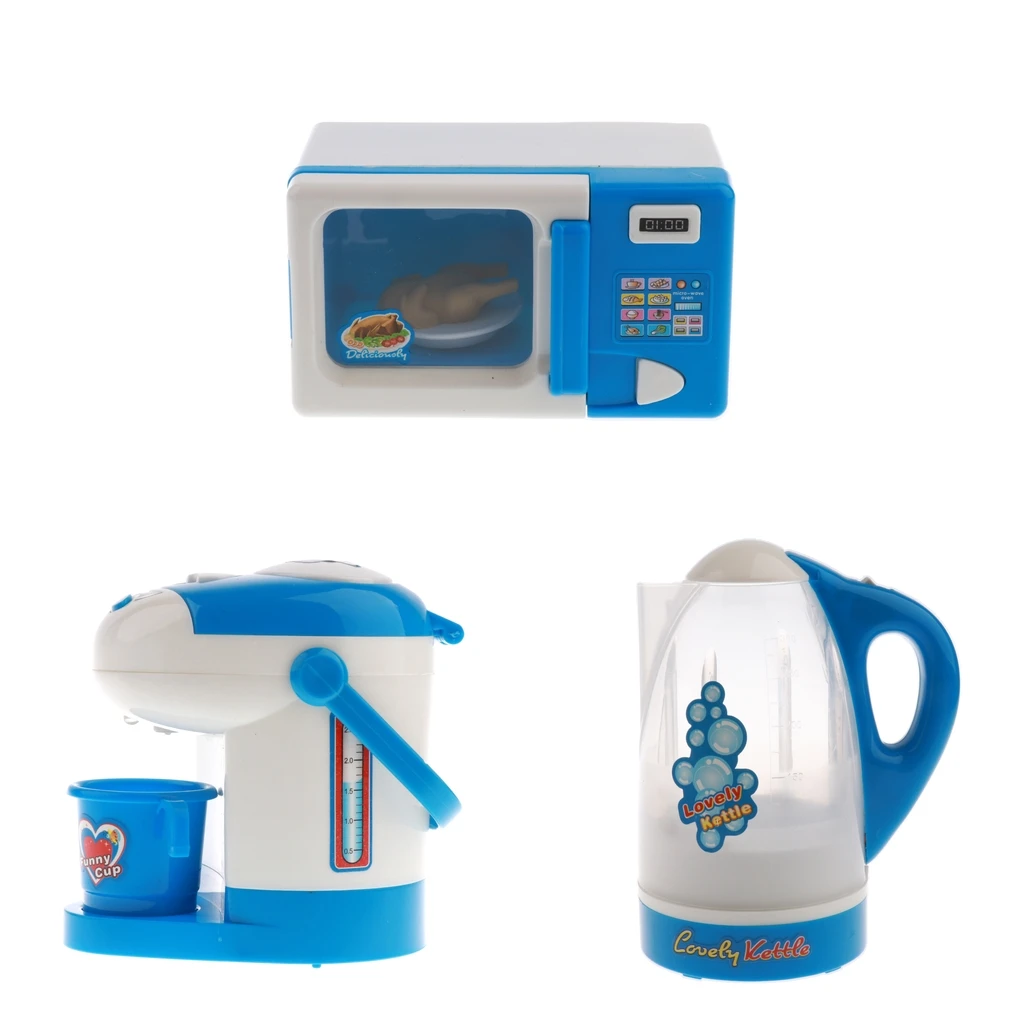 Kids Mini Home Appliance Toy with Light and Sound - Microwave Oven Water Dispenser Kettle