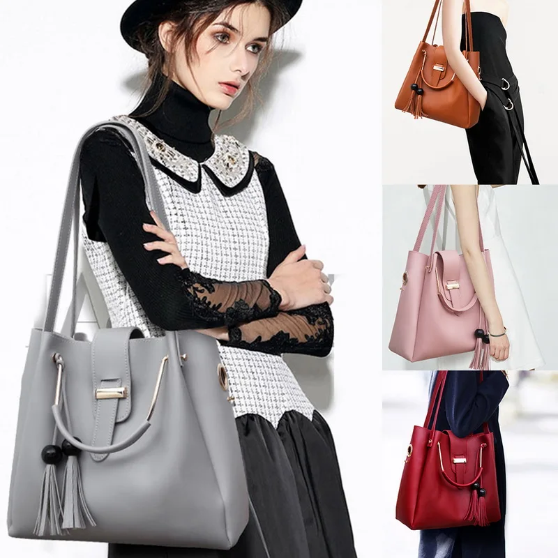 3Pcs/Set Bags For Women Handbag PU Leather Shoulder Bags Casual Tote Tassel Top Handle Designer Bag Composite Messenger Bag