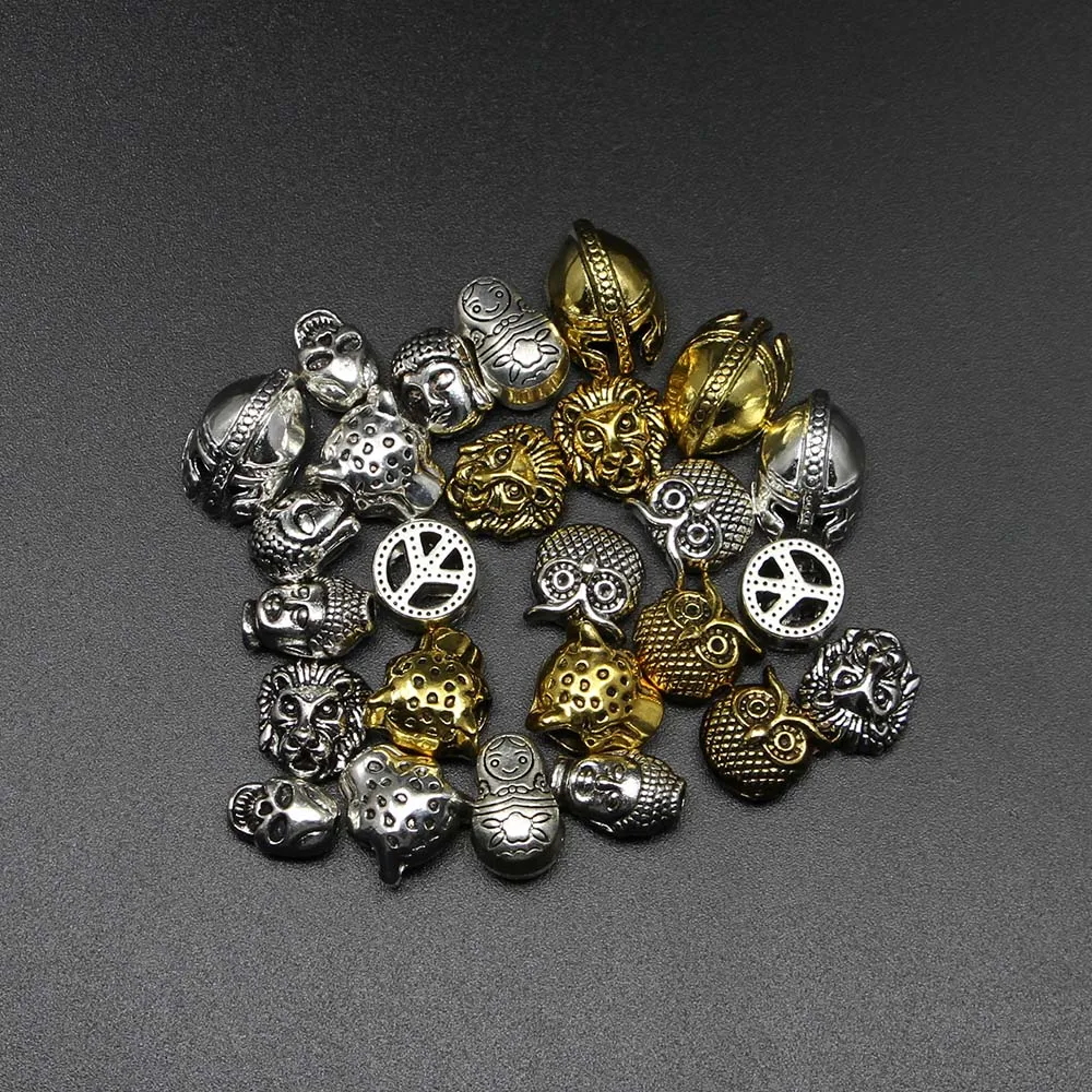 

10pcs/bag Gold Silver Buddha Sparta leopard Lion Heads Spacer Beads For Jewelry Finding Making DIY Handmade Charm Beads Bracelet