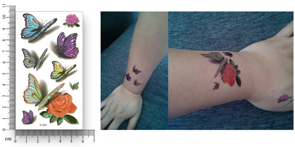 Поддельные Временные татуировки переводная вода 3D Цветные цветы бабочки наклейки для женщин и мужчин красота сексуальное боди-арт живая песня X381
