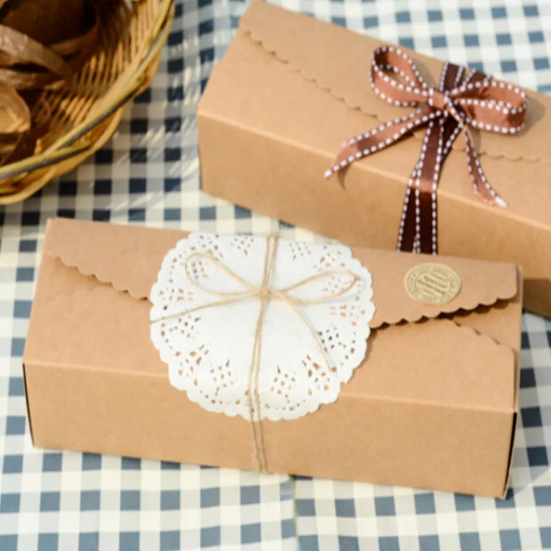 10pcs/lot 23.5*4*7cm Retro Mini Kraft Paper Box DIY Wedding Gift Favor Boxes Party Candy Box Mini Cake Box Packaging HPP053