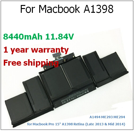 95wh/8440mAh Laptop Battery for Macbook A1398 for apple ME293 ME294 for Macbook Pro 15