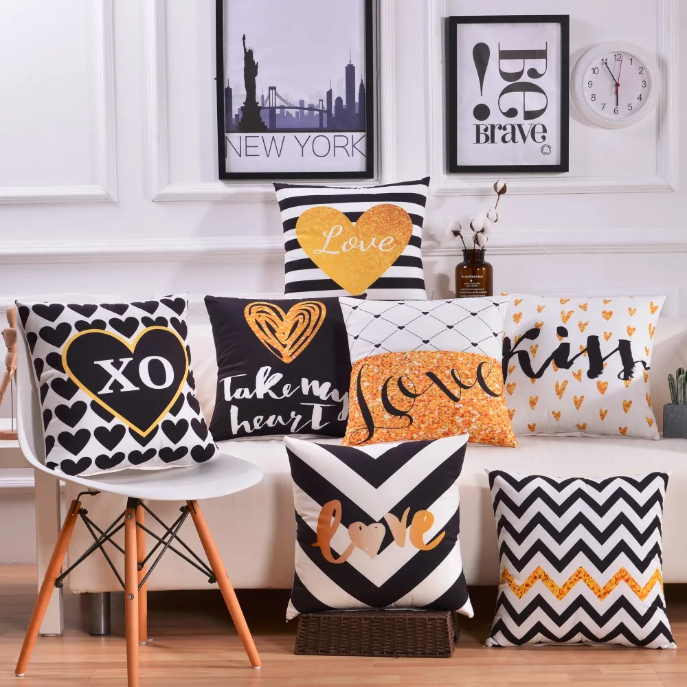 Home Decor Bronzing Чехлы золото печатных Черный и белый Наволочка декоративная
