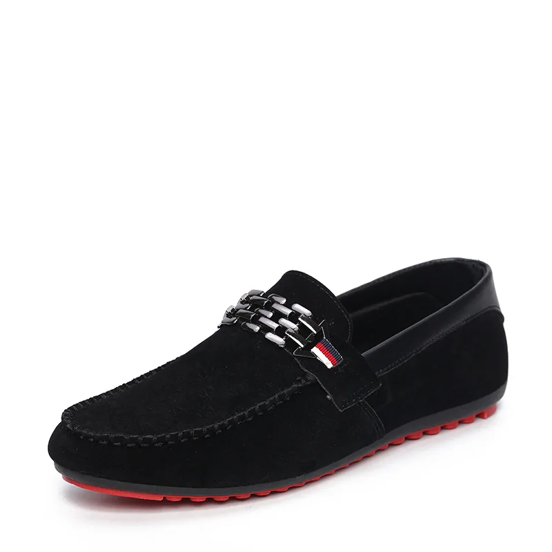 Men Black Loafer Shoes Trendy Nubuck Leather Slip-on Loafers Vintage Style Men Driving Casual Blue Flat Shoes