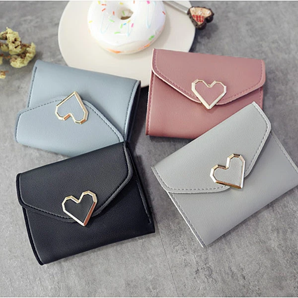 Light Gray Womail Women Heart Hasp Zipper Wallet Card Coin Holder Clutch Handbags 